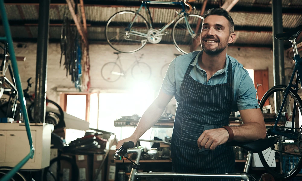 Worker at a bicycle store